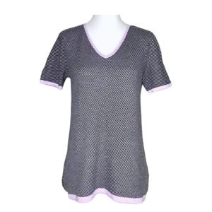 Talbots Striped Knit V Neck Purple‎ Trim Top